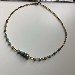 Mermaid charm Tiny seed glass beads choker hand beaded necklace 16 inch
